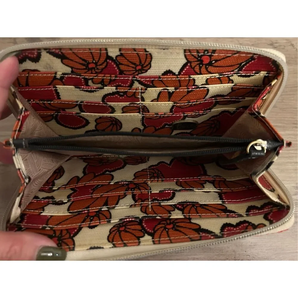 Sakroots Peace embroidered bird & botanical coated canvas zip around wallet